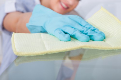 Staff using PPE during a professional cleaning task