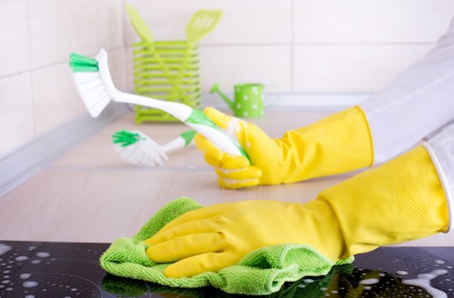 Professional cleaners maintaining washrooms in a local Wandsworth business