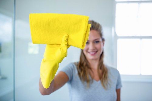 Local communal area cleaning team working in a Wandsworth development